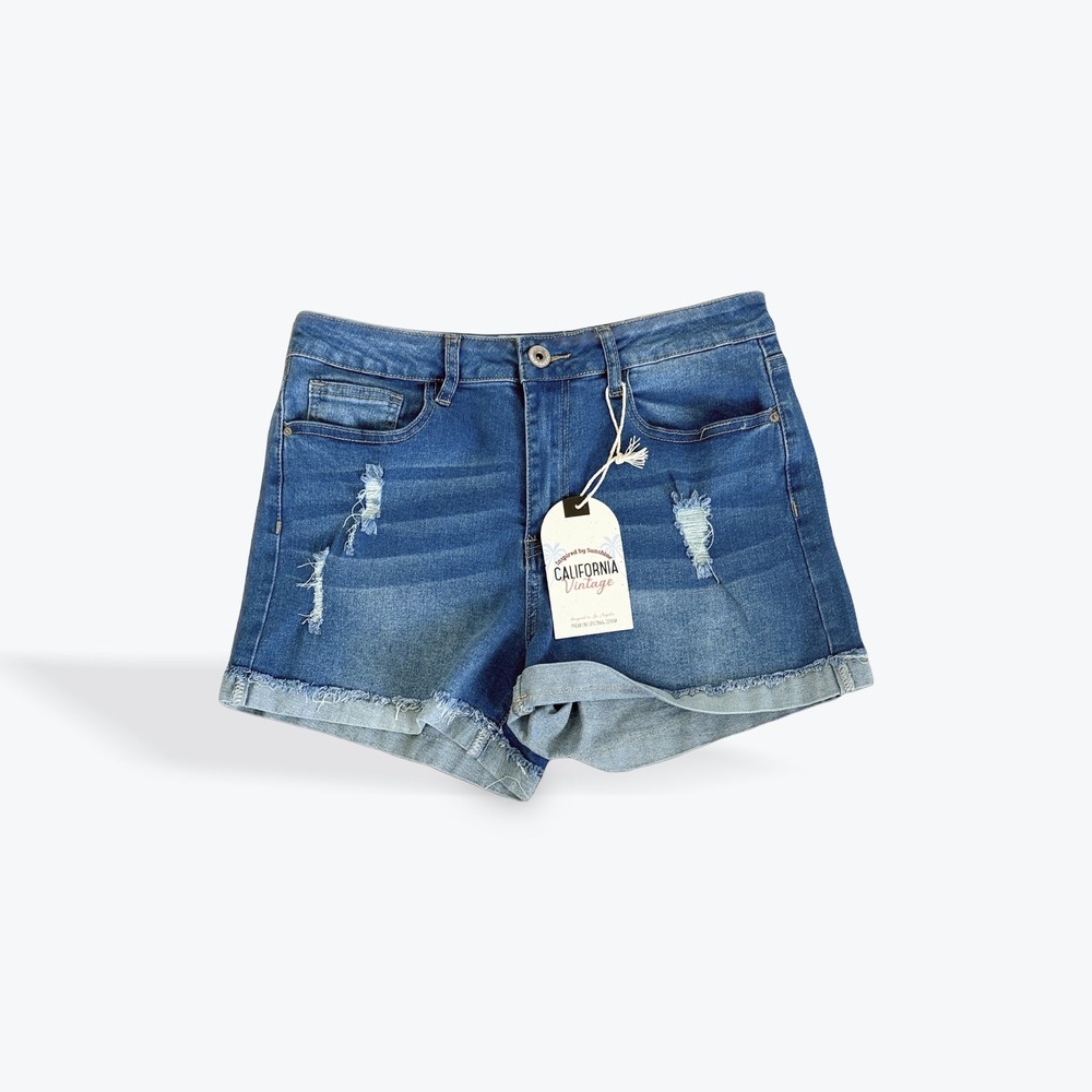 California Vintage Womens Distressed Denim Jean Shorts Medium Wash Size 11 NWT